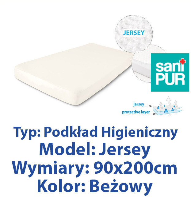 SANIPUR  Podkład higieniczny Prześc Nieprze. Jersey z gumą, Beżowy, roz.90x200cm  (TS0106_0215)