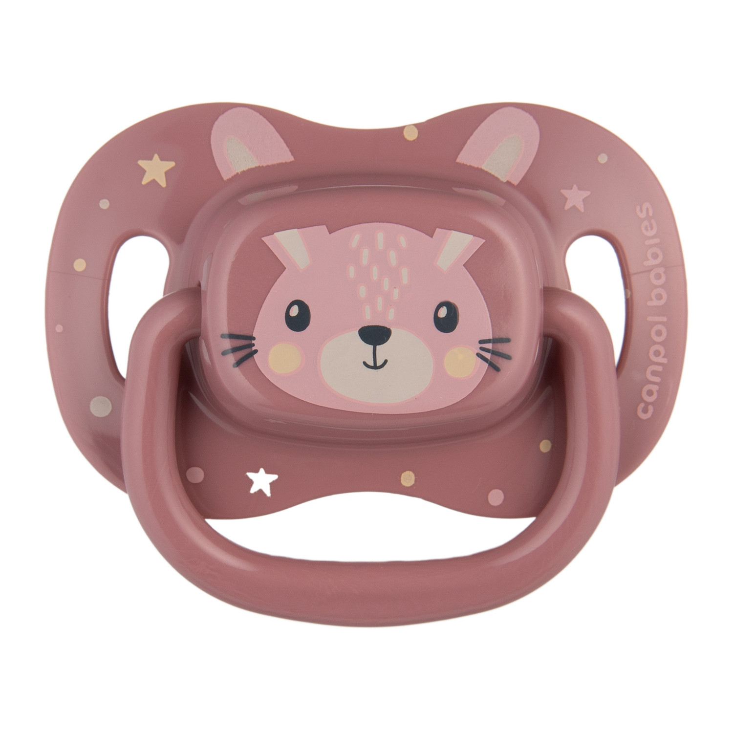 CANPOL Smoczek do uspokajania silikonowy symetryczny  Cute Animals różowy  18m   (34/926_pin)