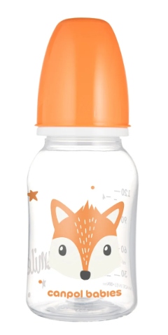 CANPOL Butelka standardowa 120ml CUTE ANIMALS pomarańczowa   (11/581_ora)