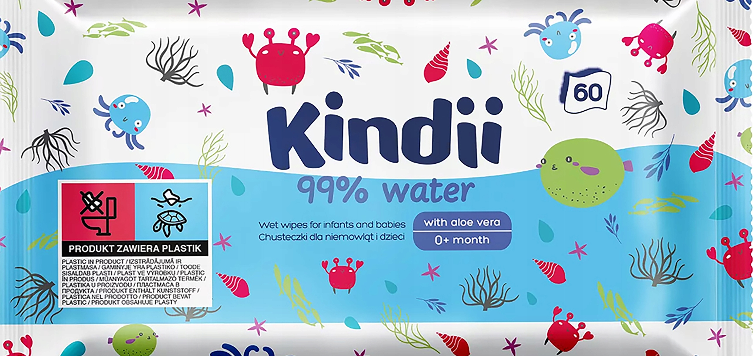 KINDII  Chusteczki dla niemowląt i dzieci 99% Water  60 szt     (k=14)