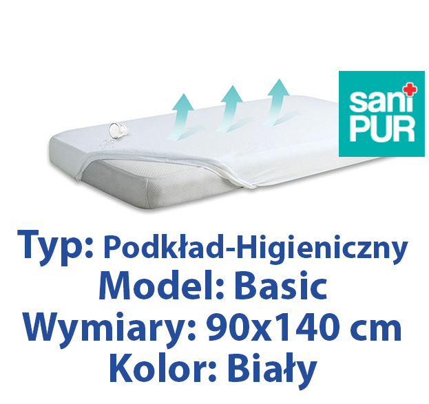 SANIPUR  Podkład higieniczny- BASIC, Biały, 90x140 cm, frotte podgumowany, nieprzemakalny, bez ftalanów  (TS0104_05)