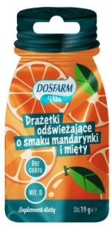 DOSFARM VITA Drażetki odświeżające bez cukru o smaku mięta- mandarynka z witaminą D3. Saszetka z zapięciem strunowym  19g (k=15)