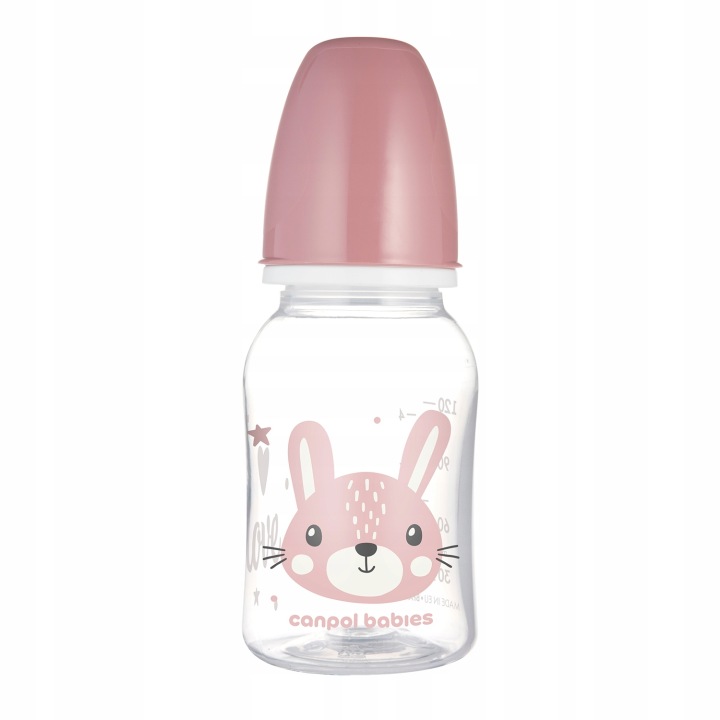 CANPOL Butelka standardowa 120ml CUTE ANIMALS różowa   (11/581_pin)