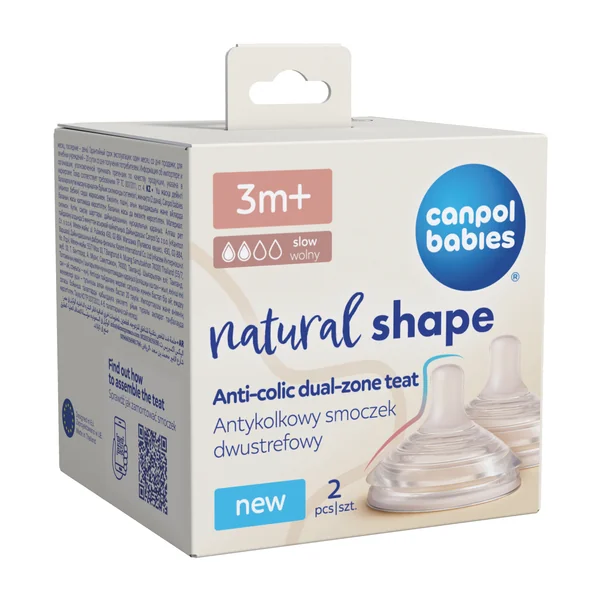 CANPOL Smoczek Dwustrefowy Antykolkowy Natural Shape 3m+ na butelkę 2szt   (21/751)
