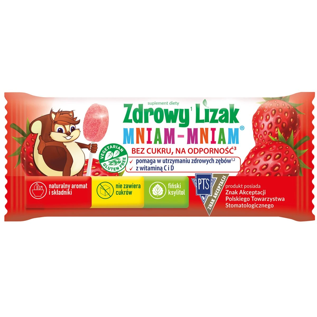 Starpharma Zdrowy Lizak Mniam-Mniam TRUSKAWKA bez cukru  1szt  (kulka)   ( d=40)