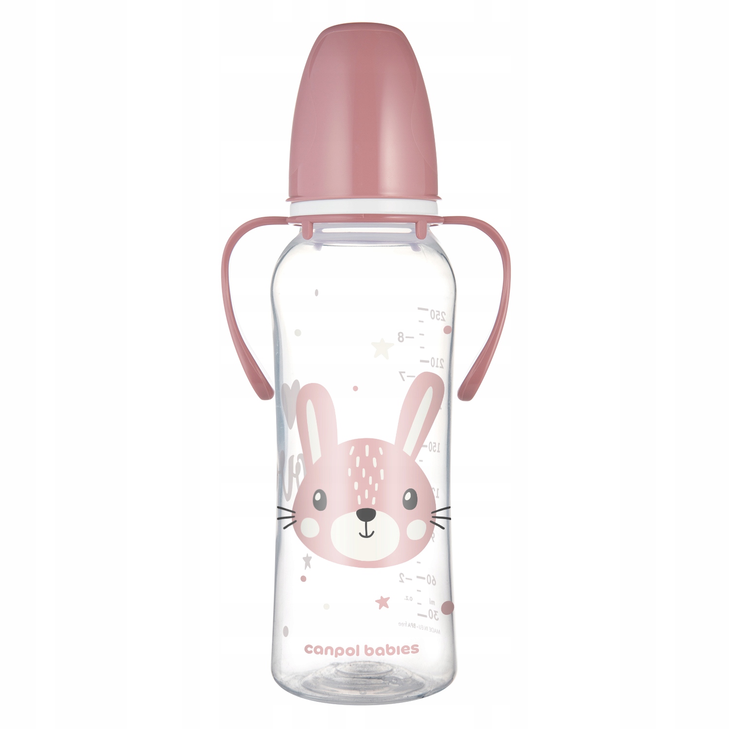 CANPOL Butelka 250ml Dekorowana + Uchwyt  Wesołe Zwierzaki różowa (11/845_pin)