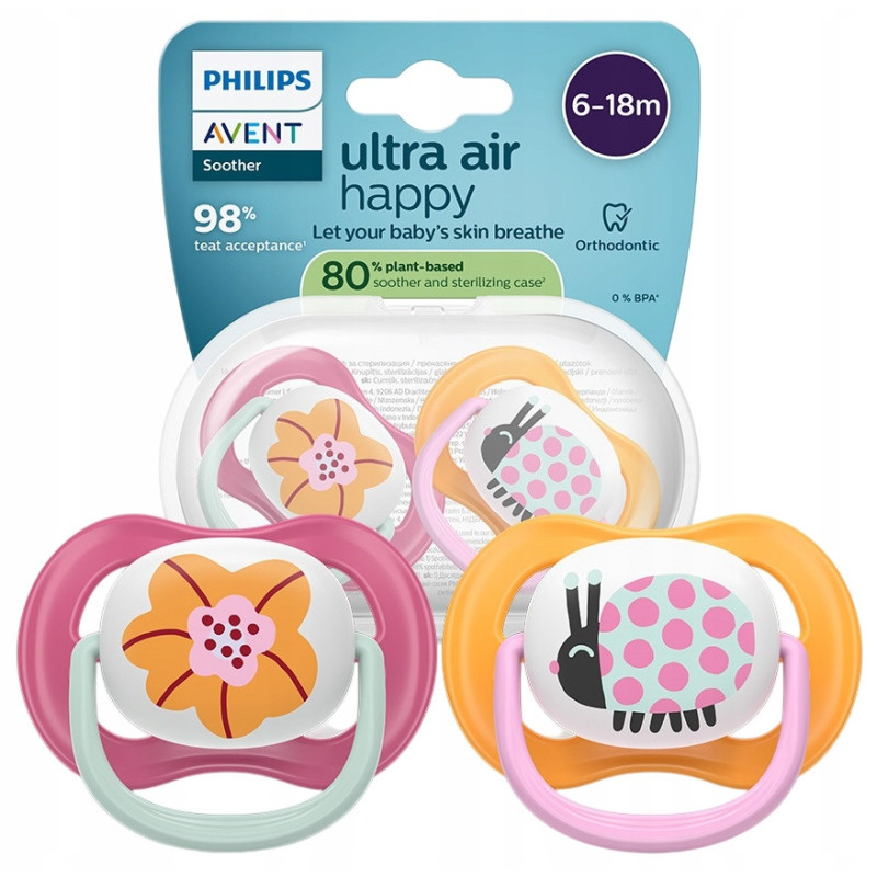 AVENT  Smoczki do uspokajania ULTRA AIR HAPPY Kwiat/Biedronka  6-18m  2szt   (080/27)