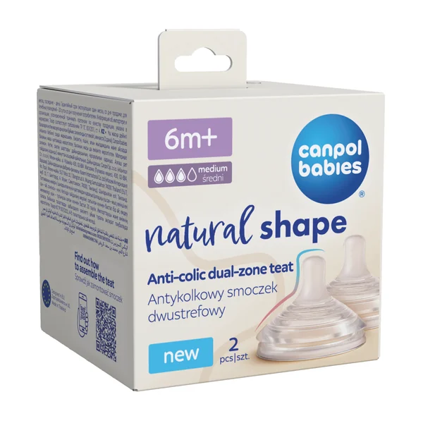 CANPOL Smoczek Dwustrefowy Antykolkowy Natural Shape 6m+ na butelkę 2szt   (21/752)