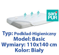 SANIPUR  Podkład higieniczny- BASIC, Biały,  110x140 cm, frotte podgumowany, nieprzemakalny, bez ftalanów  (TS0104_0701)