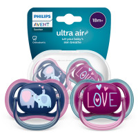 AVENT  Smoczki do uspokajania ULTRA AIR Słonie/Love  18m  2szt   (349/22)