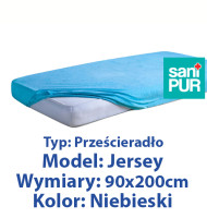 SANIPUR  Podkład higieniczny Prześc Nieprze. Jersey z gumą, Niebieski, roz.90x200cm  (TS0106_0224)