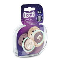 LOVI  Smoczek silikonowy dynamiczny  0-3m  2szt  Night&Day Girl   (22/913girl)