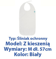 SANIPUR  Śliniak ochronny z kieszenią, Biały,  frotte roz. M dł. 57cm  (TS0802_02)