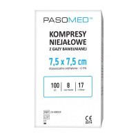 #PASOMED  Kompresy niejałowe 17-nitkowe 8 warstwowe  7,5cm x 7,5cm  100szt