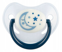 CANPOL Smoczek do uspokajania silikonowy anatomiczny  Night Dreams  0-6m   (22/500_BLU) niebieski świecący