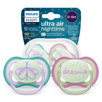 AVENT  Smoczki do uspokajania ULTRA AIR NIGHT  0-6m  2szt   (376/19)   (k=6)