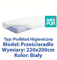 SANIPUR  Podkład higieniczny Prześc Nieprze. Frotte z gumą, Biały,  roz.220x200cm.  (TS0105_0701)