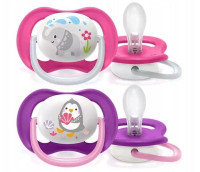 AVENT  Smoczki do uspokajania ULTRA AIR Słoń/Pingwin  6-18m  Girl  2szt   (080/08)