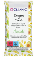 CLEANIC  Chusteczki pielegnujące do rąk  Cream&Fresh  AVOCADO lub PEACH  15szt   (k=14)